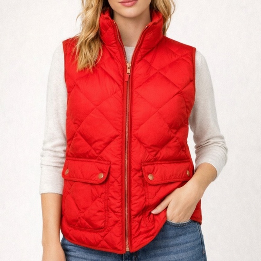 J. Crew Orange Red Excursion Quilted Puffer Vest